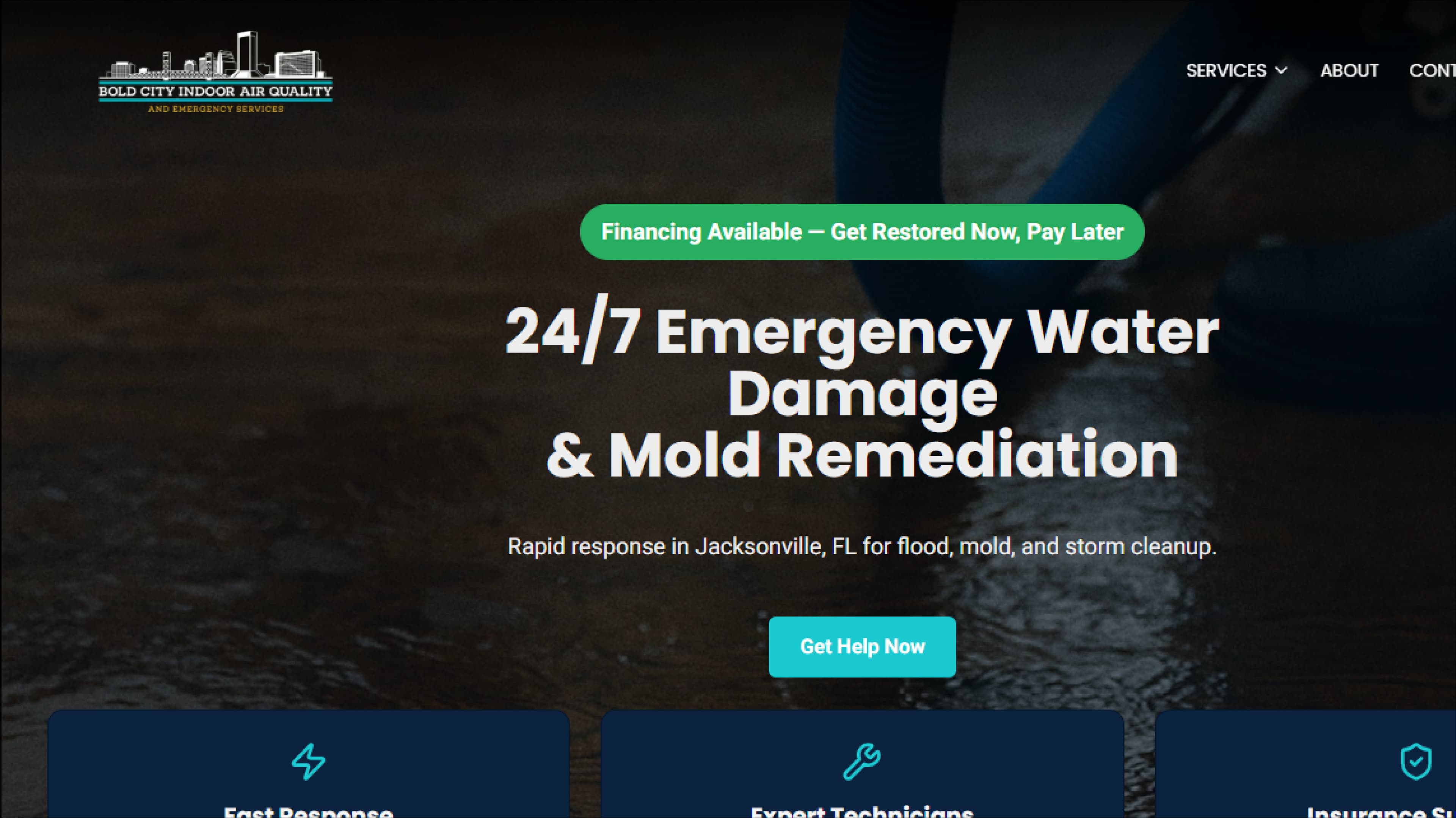 Bold City IAQ website — desktop hero section.